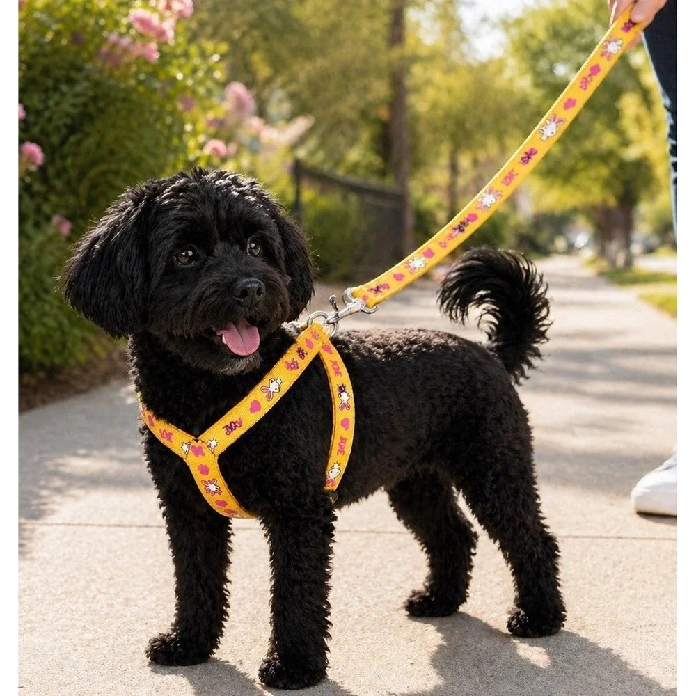 Dog Harness & Leash Set Adjustable Small / Medium Dogs Yellow Bunny Print NEW